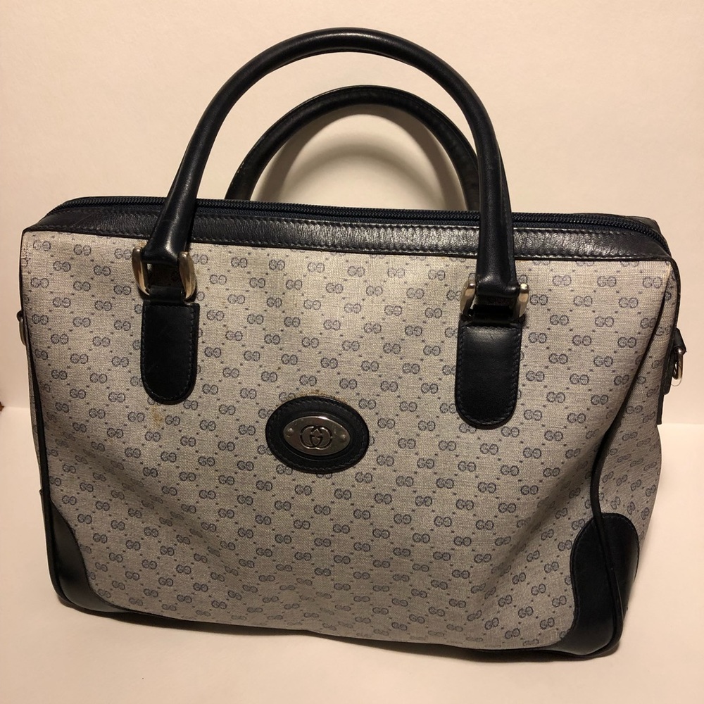 Vintage Gray & Navy Blue Gucci Purse/Tote